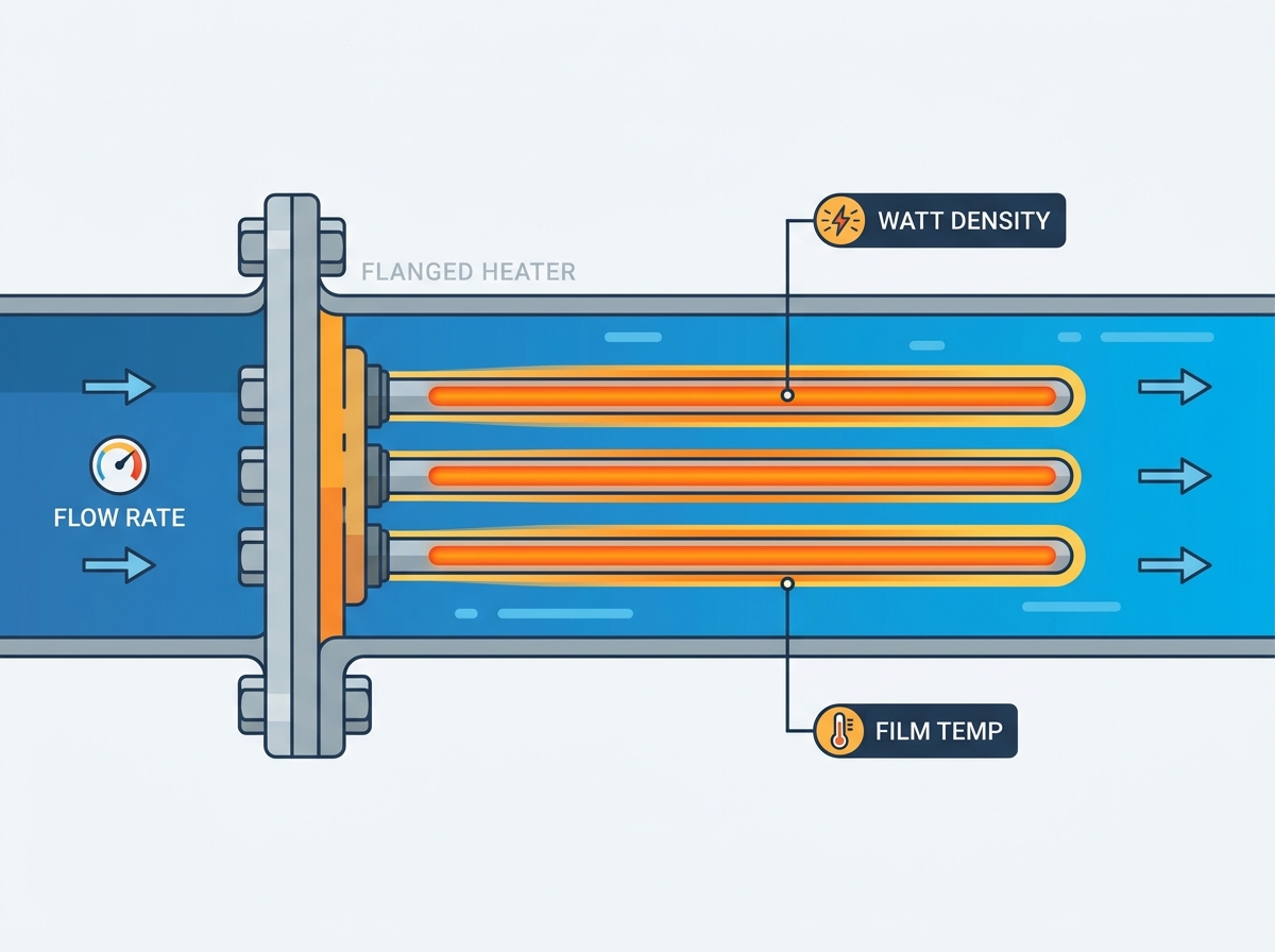 Flanged electric heater for heat transfer oil installation